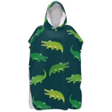 Imagem de Joisal Poncho de surfe plus size para adultos trocador de roupa de praia com capuz toalha de banho desenho animado crocodilo verde unissex adulto poncho com capuz