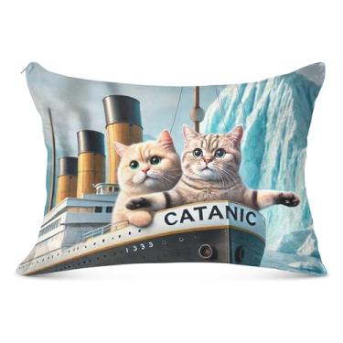 Imagem de Cute Cats Ship Print Grande Fronha Decorativa Poliéster Longo Padrão Queen King Size Fronha de Cama Macia Bonita, Tamanho do Corpo, 53 cm x 137 cm