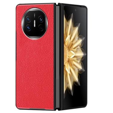 Imagem de LTLMYDAM Capa de couro vegano para Huawei Mate XT, proteção contra quedas de textura lichia fina capa traseira ultrafina leve, vermelha, XT
