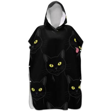 Imagem de Joisal Poncho de surfe para adultos trocador de roupas de banho de praia com capuz absorventes ponchos de praia para homens fofo engraçado gato preto