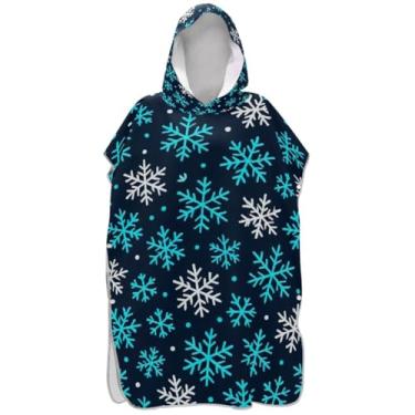 Imagem de Joisal Poncho de surf de secagem rápida para adultos roupão de banho com capuz toalha de banho azul branco flocos de neve preto homens mulheres poncho com capuz