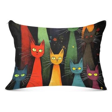 Imagem de Capas de travesseiro coloridas pretas decorativas de flanela King Queen Capas de travesseiro padrão para cama grande, tamanho padrão, 50,8 cm x 66 cm