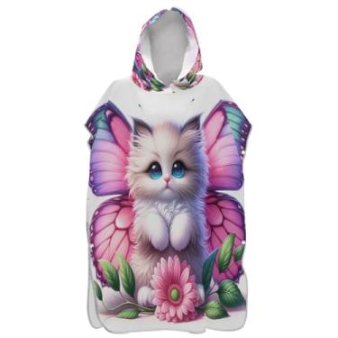 Imagem de Joisal Poncho de surf para adultos trocador com capuz toalha de praia estampa plus size gato fofo flor unissex adulto poncho com capuz