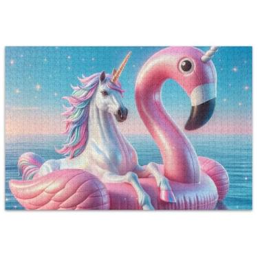 Imagem de Quebra-cabeça de flamingo rosa unicórnio 500 peças presentes adultos adultos quebra-cabeça elefante branco pintura artística cena de outono