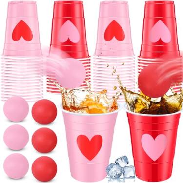 Imagem de Seenelling 32 Pack Valentine's Day Party Supplies Includes 24 Pcs Beer Cups with Heart Designs and 8 Pcs 1.5in Ball for Party Favors Indoor Outdoor Birthday