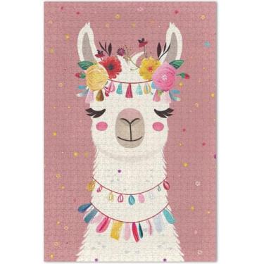Imagem de Quebra-cabeça fofo com flores de lhama adulto, 500 peças, animal, floral, colorido, jogo de presentes tecnológicos