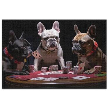 Imagem de Quebra-cabeça preto engraçado buldogues fofos 500 peças adultos família quebra-cabeças amantes presentes colorido arte floral pintura