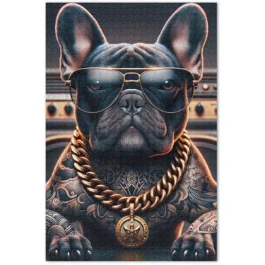 Imagem de Quebra-cabeça de cachorro engraçado tatuagem buldogue 1000 peças adultos arte floral animal presentes quebra-cabeça exclusivo elefante branco, 75 x 40 centímetros
