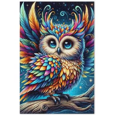 Imagem de Quebra-cabeça de coruja arco-íris para adultos, 500 peças, presentes para amantes de quebra-cabeças, brinquedo duro, obra de arte, 51 x 35 cm