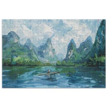 Imagem de Quebra-cabeça de paisagem de rio com pintura a óleo para adultos 1000 peças presentes engraçados de elefante branco para a família Prime Puzzles de brinquedo de arte