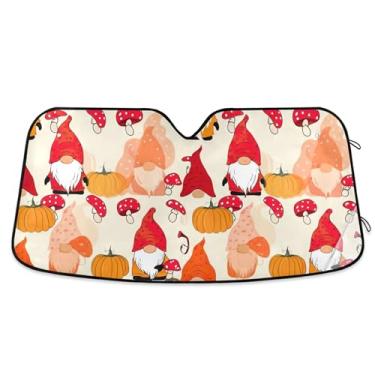 Imagem de Toldo de sol vermelho laranja bonito outono gnomos para carro para-brisa engraçado dobrável caminhão carro persianas para janelas dianteiras protetor retrátil S, 134.6 cm x 59.7 cm