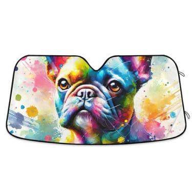Imagem de Protetor solar branco buldogue colorido para para-brisa de carro personalizado dobrável para-brisa frontal floral animal retrátil L, 144,8 cm x 80 cm