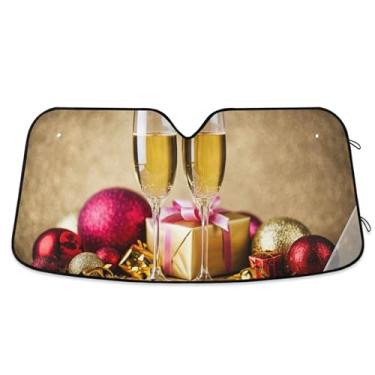 Imagem de Guarda-sol de carro personalizado espumante champanhe de Natal para-brisa engraçado retrátil dobrável caminhão carro sombra para-brisa frontal automotivo L, 144,8 cm x 80 cm