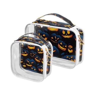 Imagem de GAIGEO Cara de lanternas de Halloween em uma bolsa preta transparente de viagem, sacos de viagem de plástico transparente com zíper, pacote com 2, Cara de lanternas de Halloween em um preto-1, one