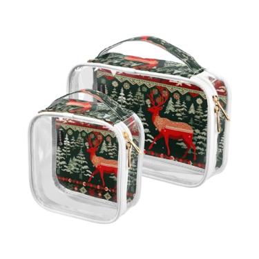 Imagem de GAIGEO Conjunto de 2 sacos de higiene pessoal transparentes para cervos da floresta de Natal de inverno, bolsa de cosméticos portátil com alça, bolsa de viagem para produtos de cabelo, Cervo da