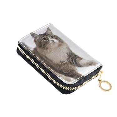 Imagem de Carteira feminina à prova d'água pequena com bloqueio de RFID, porta-cartões de crédito, boneca fofa de gato, animal e carteira de viagem com zíper