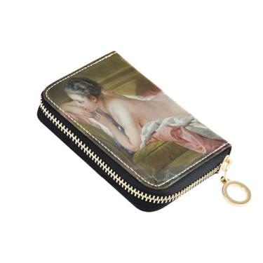 Imagem de Carteira feminina Boucher Print Blonde Art de couro, protetor de cartão de crédito, bloqueio de RFID, divertido zíper para cartão e porta-dinheiro