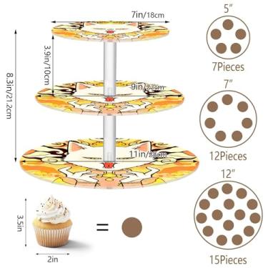 Imagem de Suporte de cupcake para festa do chá, 3 camadas, redondo, desenho animado, gato, branco, torre de cupcake, decoração de mesa de formatura, sobremesa, chá, servindo comida
