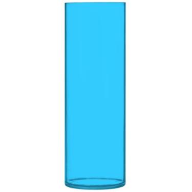 Imagem de Vaso cilíndrico para flores decorativo azul céu profundo vaso alto plástico personalizado mesa de mesa com estampa floral, 30 cm x 9,9 cm