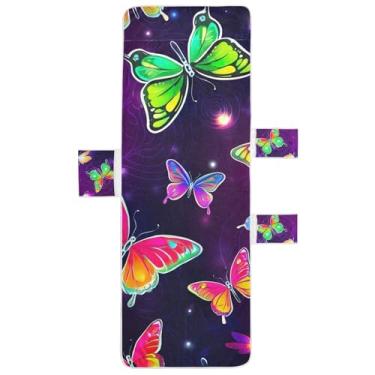 Imagem de Toalhas de cadeira de espreguiçadeira roxas coloridas borboletas para espreguiçadeiras de praia, piscina, espreguiçadeira, floral, 203 x 76 cm