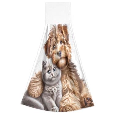 Imagem de Joisal Toalhas de mão para pendurar no outono, terrier, cachorro, gatinho, gato, forno, conjunto de 2, toalhas macias e absorventes para cozinha, banheiro, 46 x 35 cm