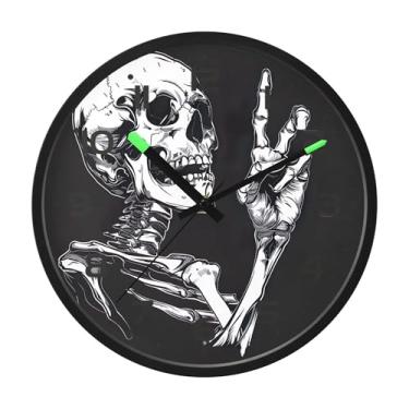 Imagem de SEHANY Relógio artístico de parede de caveira silencioso, sem tique-taque, relógio redondo operado por bateria, controle de som, luz noturna, relógios de parede para sala de estar, cozinha, quarto