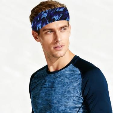 Imagem de Faixas de cabelo esportivas, 1 peça de faixas de cabelo masculinas, absorventes de suor, respiráveis, antiderrapantes, adequadas para corrida, basquete, futebol, tênis, ioga (azul camuflagem)