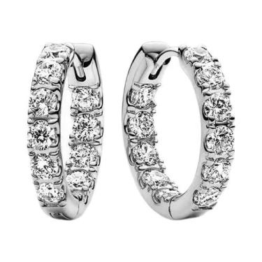 Imagem de Brincos De Argola Femininos Em Prata 925 Com Pingente Em Forma De Cora