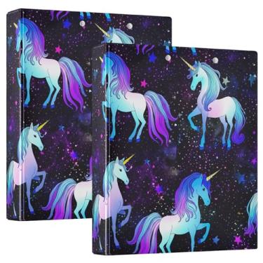 Imagem de Unicórnio mágico céu estrelado 3 anéis fichários 1,5 polegadas comporta 200 folhas de pasta floral animal caderno anel redondo fichário de escritório, 31,5 x 27 x 6 cm, 1 pacote
