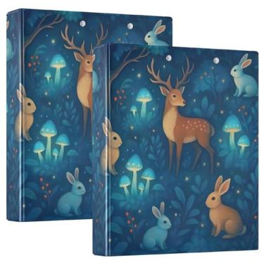 Imagem de Cogumelos azuis, coelho, cervo, 3 anéis, fichários de 3 cm, comporta 200 folhas, portfólio fofo, anel redondo, fichário de escritório, 31,5 x 27 x 6 cm, 1 pacote