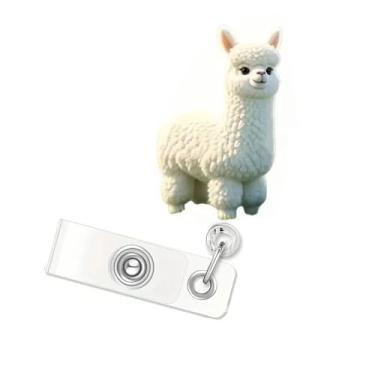 Imagem de Carretel de crachá de alpaca de desenho animado, 2D, liso, branco, design alapca, porta-crachá de acrílico, carretel de crachá médico com clipe retrátil, acessório decorativo para crachá de
