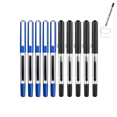 Imagem de GZBABY Canetas esferográficas de ponta fina, 10 peças, caneta esferográfica de secagem rápida, caneta de gel para assinatura de escrita, 0,5 mm, grande volume (preto, azul)