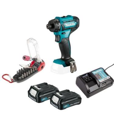 Imagem de Parafusadeira e Furadeira Df033dz Makita 12v + Jogo com 18 com bits + 