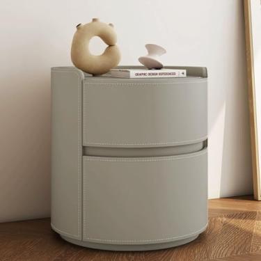 Imagem de Mesa de cabeceira arredondada, mesa de canto de 49,8 cm de altura com 2 gavetas, mesa de cabeceira vintage, para quarto, sala de estar (40 cm/15,7 pol, cinza claro)