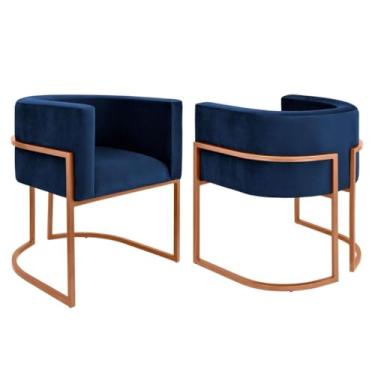 Imagem de Kit 2 Poltronas para Recepção - Conjunto Decorativo para Clínica, Consultório e Sala de Espera, Confortável e Moderno(azul marinho.,prata)