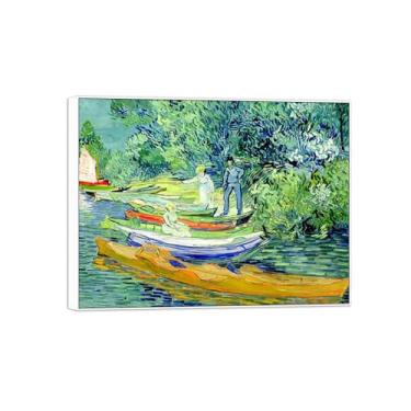 Imagem de BMZFYBS Vincent van Gogh Famosa pintura em tela de arte de parede pronta para pendurar Banco de Oise at Auvers. Imagem em moldura branca para decoração de sala de estar 80 x 105 cm 31 x 41 pol