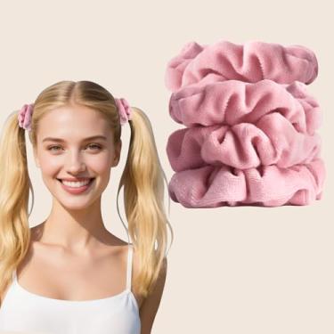 Imagem de 4 peças de elásticos elásticos para mulheres, elásticos elásticos de veludo rosa para amarrar sem danos, elástico macio e sem vincos para amarrar rabo de cavalo, pequenos elásticos para cabelos