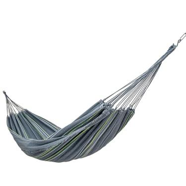 Imagem de Rede de Dormir Cinza com Listras Coloridas – 100% Algodão | Suporta até 250 kg | Rede de Descanso Ideal para Varanda, Quintal e Acampamento