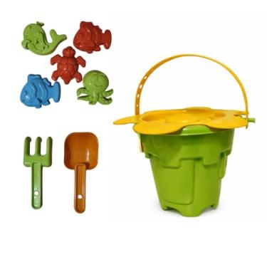 Imagem de Balde de Praia Infantil com Acessórios, 9 Peças, Colorido, 27cm de Altura (Verde)