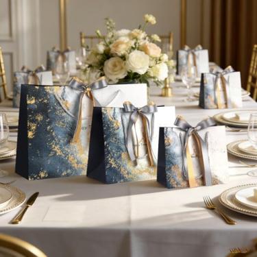 Imagem de DONQE Sacos de presente de papel com alças e fita de laço, sacos de brindes S+M+L a granel, sacolas reutilizáveis de festa para aniversário, Natal e casamento