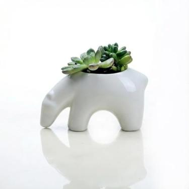 Imagem de SUSOYAOCHEN Lindo vaso de flores de cerâmica de urso branco com drenagem, cacto de aloe, suculenta, mini bonsai, plantador de animais para escritório, casa, jardim, decoração, plantas não incluídas