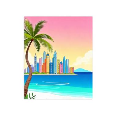 Imagem de Pôster paisagem - Praia Edifícios Mar Sol - Impressões em Tela - Imagem Moderna Natureza para Sala de Estar Decoração 60x70cm-23x27in Sem Moldura