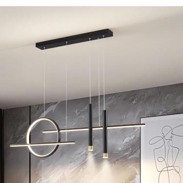 Imagem de Luminária pendente moderna com intensidade regulável, altura ajustável, iluminação pendente LED para mesa de jantar com controle remoto para iluminação de sala de jantar e cozinha (preta, 10