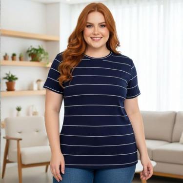 Imagem de Blusinha Feminina Modal Listradinha Canelada T Shirt Moda Verão - Expo