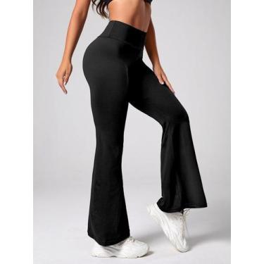 Imagem de Calça Flare Preta Bailarina Cintura Alta Feminina - Rosa Bordeaux, M 4
