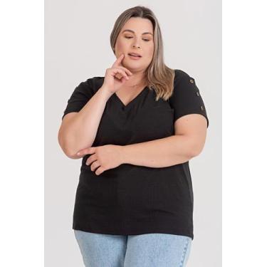 Imagem de Blusa Feminina Plus Size Malha Canelada Decote V - Serena, Preto, G3