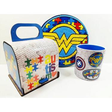Imagem de Baú Presente Heróis com caneca e Quebra-cabeça - Coleção TEA & Amor