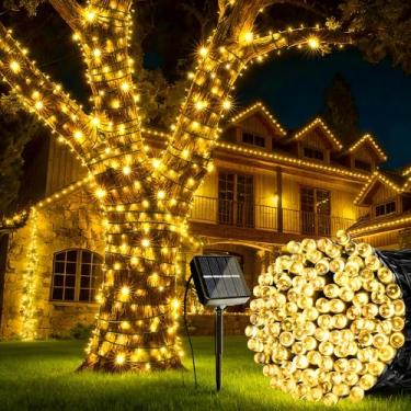 Imagem de Joomer Cordão de luzes solares de Natal - 9FT 100LED 8 modos de iluminação, luzes de fadas à prova d'água para decoração de jardim, quintal, pátio e árvore (branco quente)