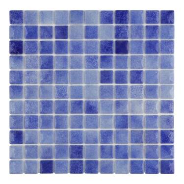 Imagem de Azulejo de mosaico de vidro, azulejo de vidro reciclado montado em tela de 5 folhas para azulejo de piscina, azulejo de chuveiro, parede de destaque (azul marinho, 4,84 pés quadrados)