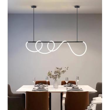 Imagem de Luminária pendente LED com altura ajustável para sala de jantar, dimerizável e com controle remoto (montada em vários formatos), iluminação multifuncional para restaurantes e bares (preta, 1